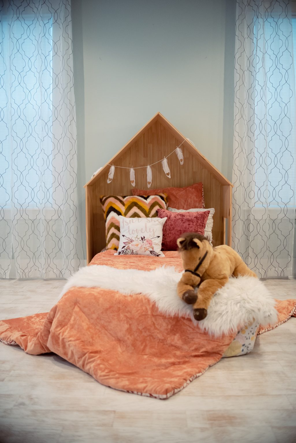 Cozy styled bedroom detail for real estate photography