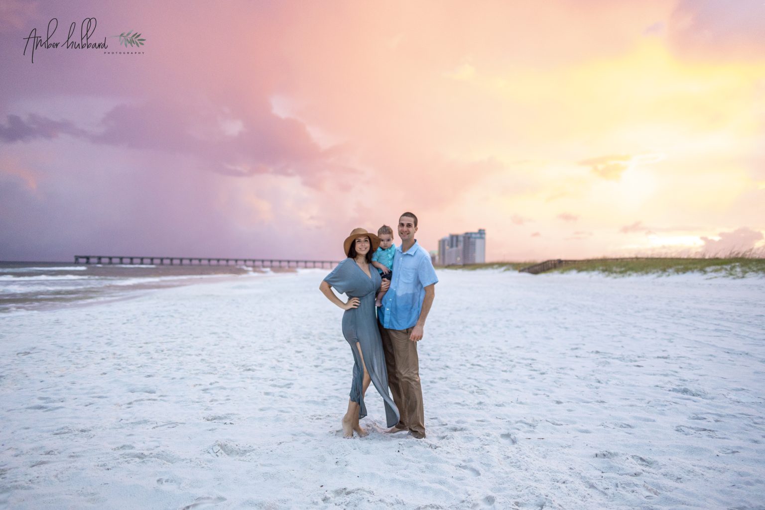 Couple at sunset on the sugar-white sand