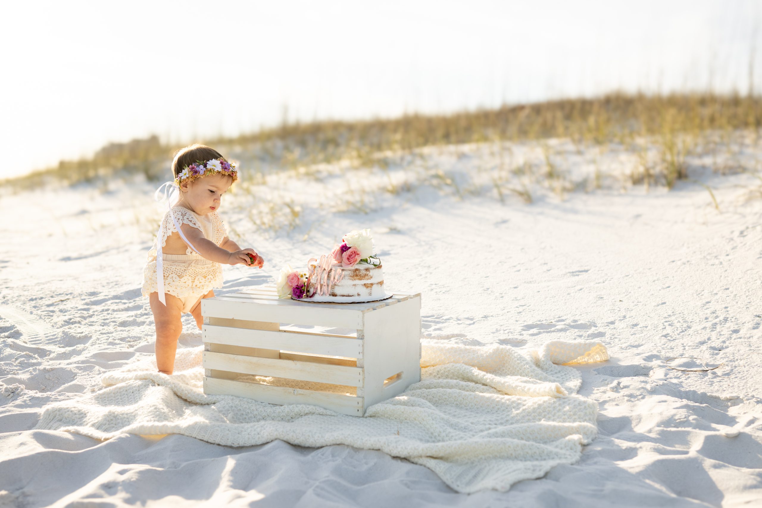 First birthday cake smash session on Navarre Beach, Florida